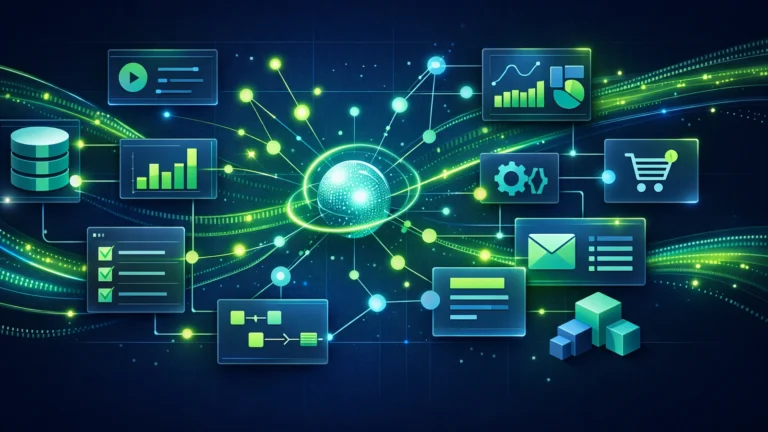 Ilustração abstrata do fluxo de trabalho de um agente de inteligência artificial